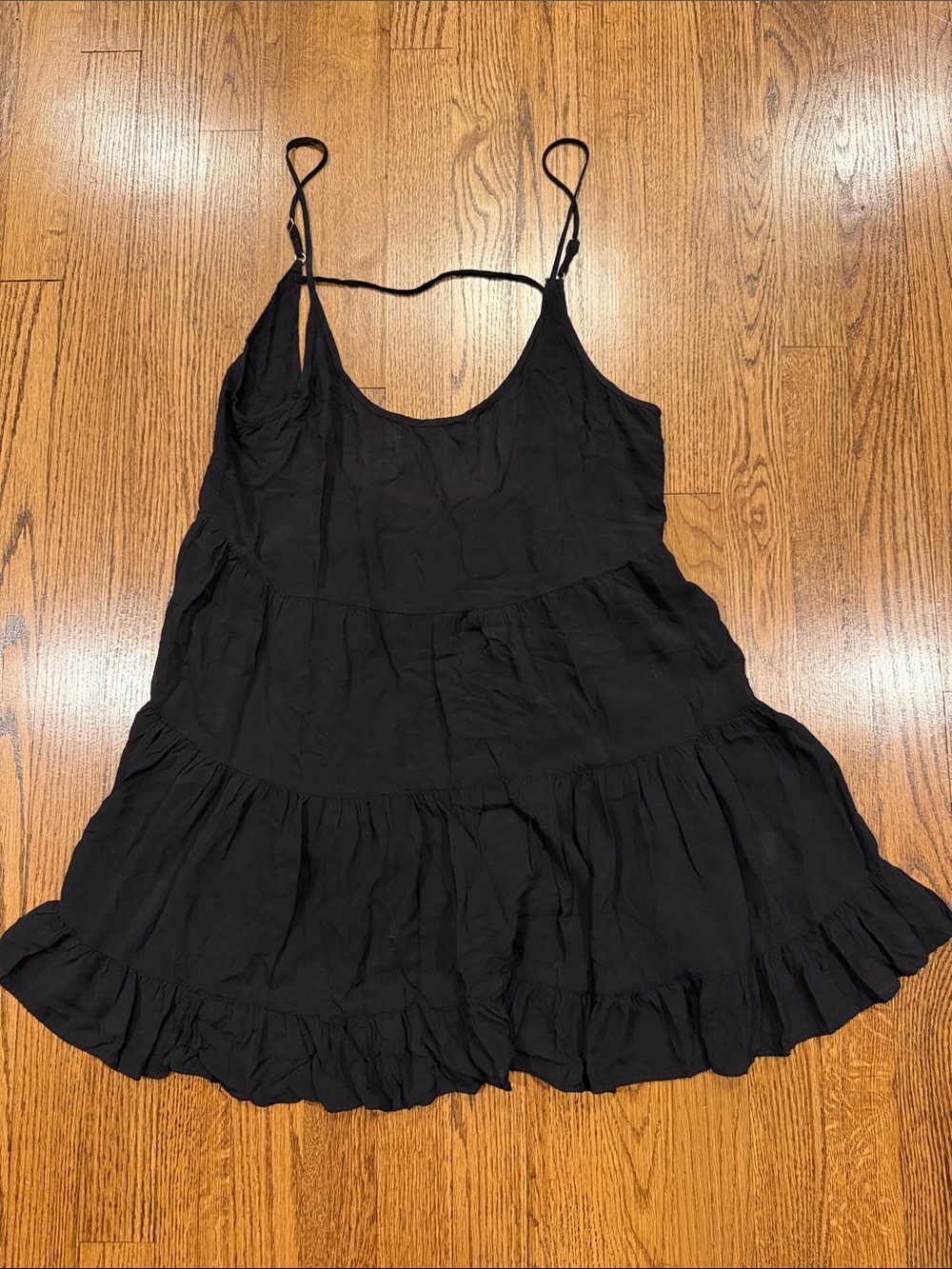 Brandy Melville Women's Black Tiered Spaghetti Strap swing dress one size